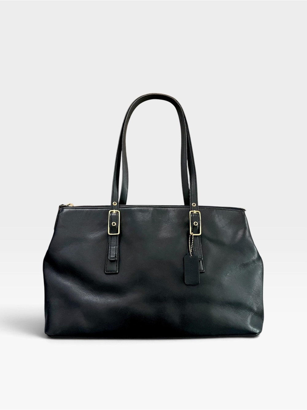 Coach Black Leather Tote with Gold Accents